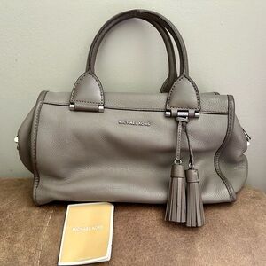 MICHAEL KORS Geneva Cinder Gray Leather Satchel Shoulder Tassel Handbag